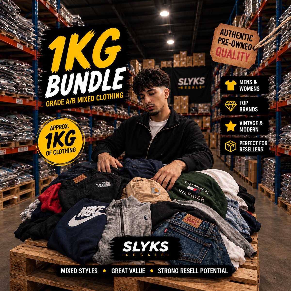 1KG GRADE A/B MIXED CLOTHING BUNDLE